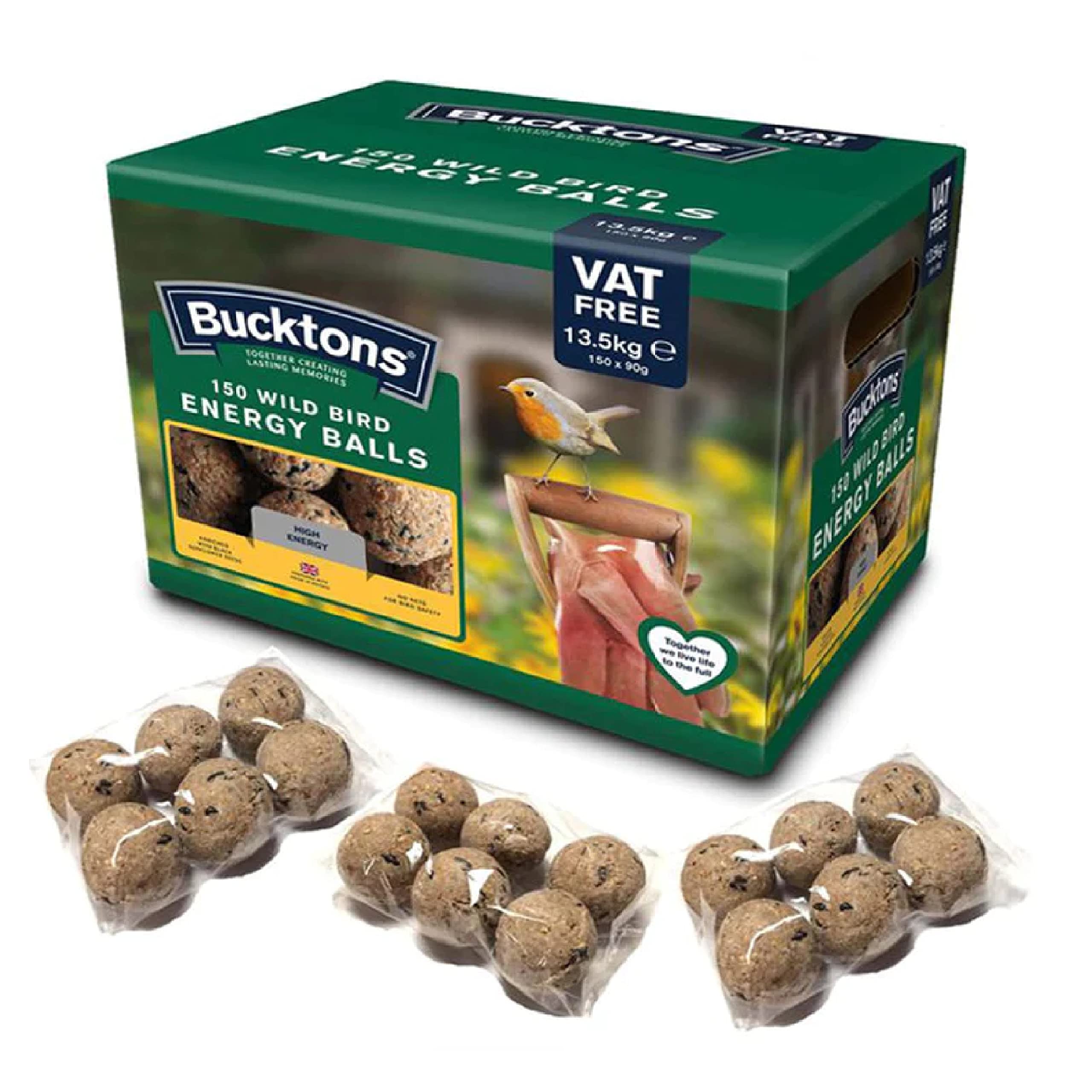 Bucktons High Energy Fat Balls - Box of 150 x 90g Boost Natural Suet Food for Wi