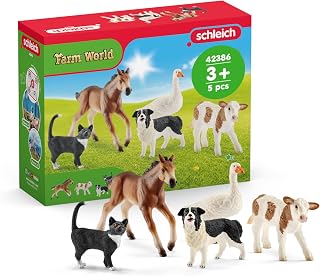 Schleich Farm World - 5Pc Farm Animal Playset - Kids Ages 3+ | 42386 | Farm Animal Figurine, Realistic Animal Toys, Dog Cat Goose Cow Horse Set, Barn Toy for Kids 3+, Screen-Free Play, Montessori