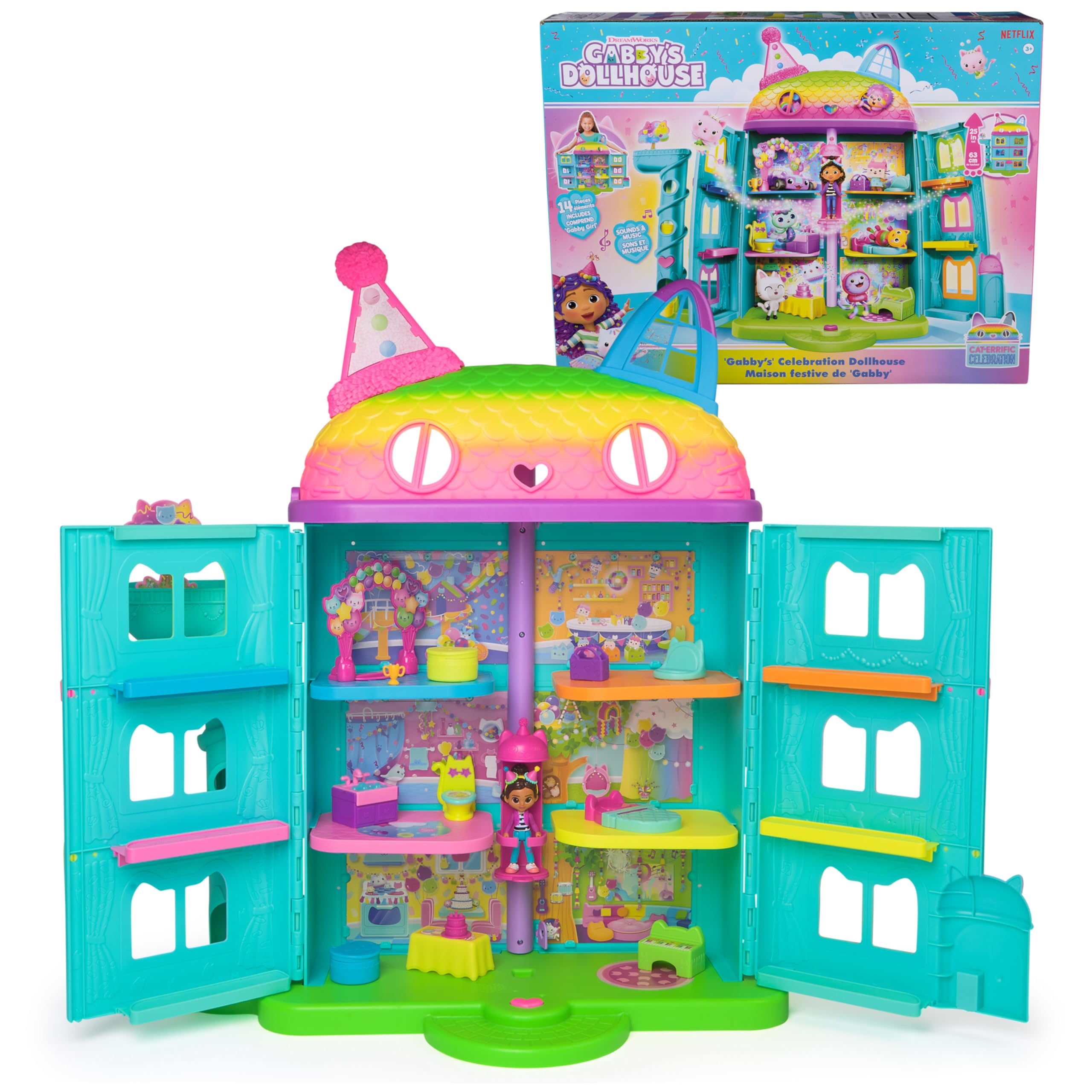 DreamWorks GABBY'S Dollhouse, 14 Pc Celebration Dollhouse, 25-Inches Tall, with 