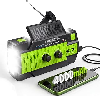 RunningSnail Emergency Crank Radio with 3-Mode Flashlight & Reading Lamp | 4000mAh/14800mWh, NOAA/AM/FM Emergency Weather Radio, SOS Alarm, Cranked, Solar, USB-C Cable, for Power Outage, Emergencies