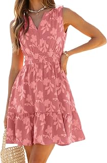 BerryGo Womens Summer Boho Dress Casual Sleeveless V Neck Empire Waist Floral Flowy A Line Mini Beach Vacation Sundresses