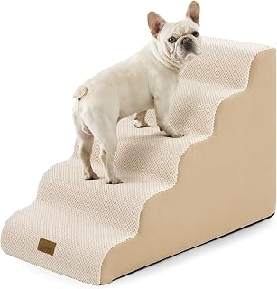 COZY KISS Extra Wide Dog Stair for Small Dog, 5 Step Pet Ramp for Bed