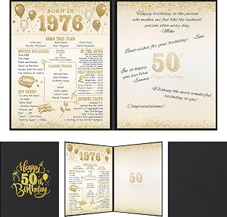 Benjia 50th Birthday Decoration, Bday Card Gift Guest Signing Book for Woman Man, Born in 1976 UK Poster Guestbook, 50 Years Old Signature Board, Black Gold Birthday Party Decor for Dad Mum