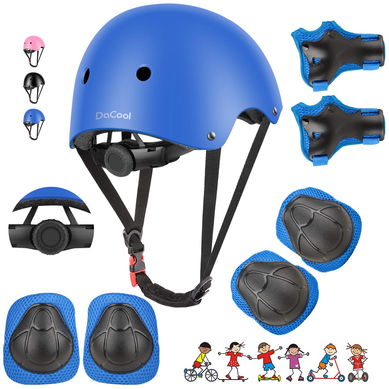 DaCool Kids Bike Helmet Set Skateboard Knee Pads - Kids Helmet Elbow Pads Wrist 