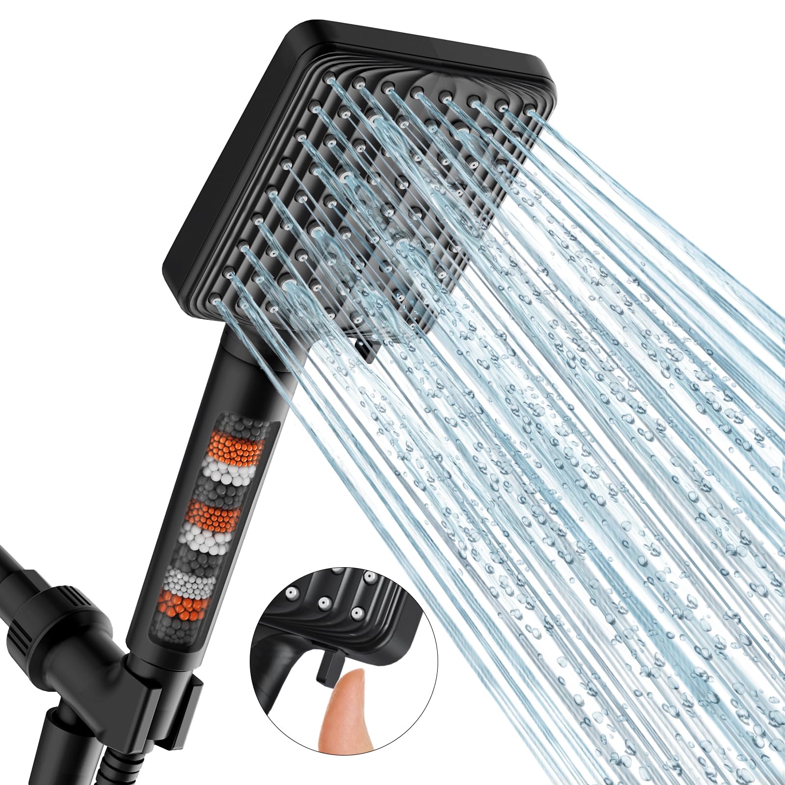 MakeFit Filtered Shower Head Black - 6 Modes High Pressure Handheld Shower Head 