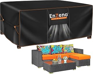 Enzeno Patio Furniture Cover Outdoor Waterproof 90" L x 65" W x 28" H | Air Vent, Waterproof Sealing Strip, Triangle Windproof Buckle, Fit for Outdoor Sectional Sofa Couch Set Dining Table Chair