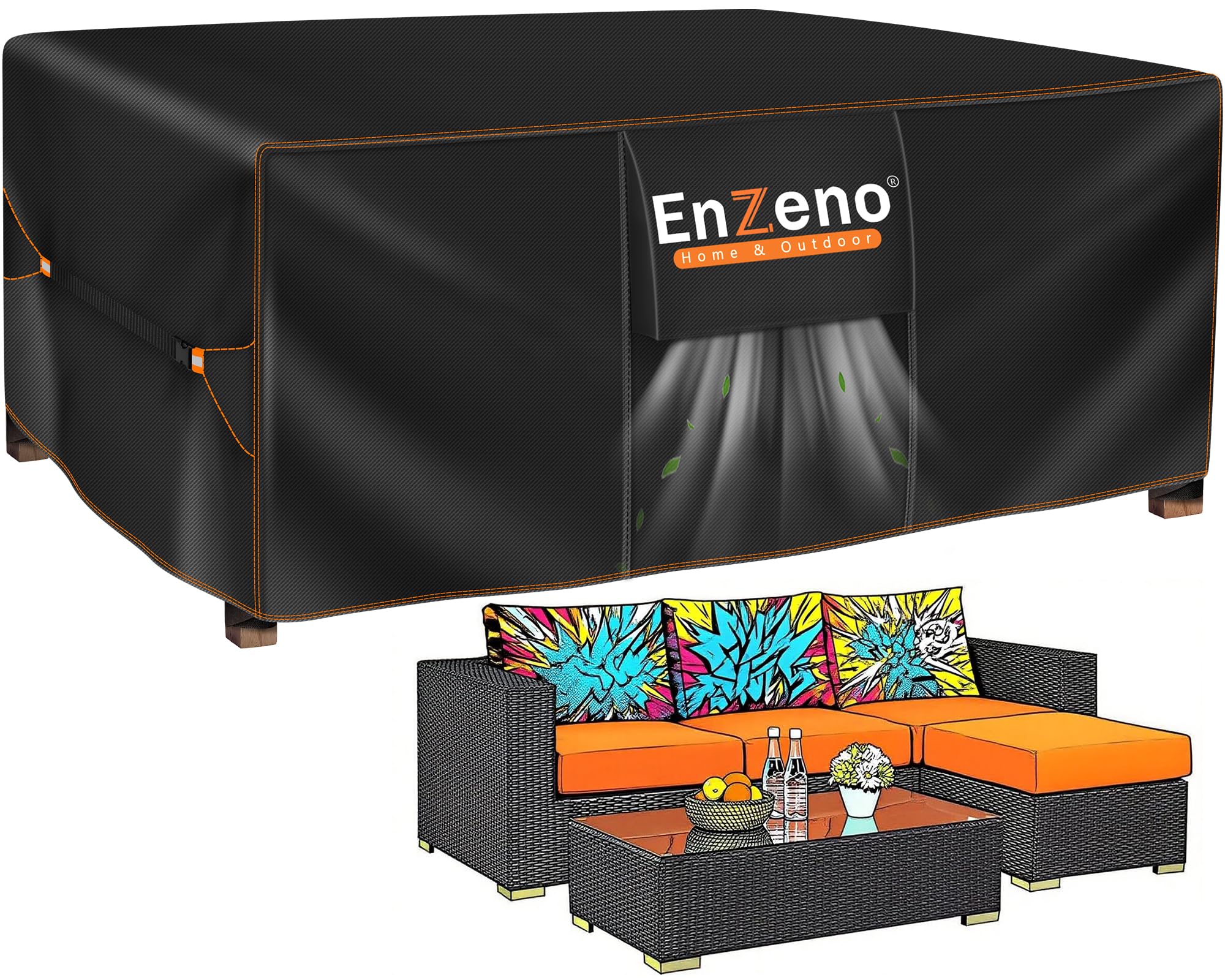Enzeno Patio Furniture Cover Outdoor Waterproof 90" L x 65" W x 28" H | Air Vent