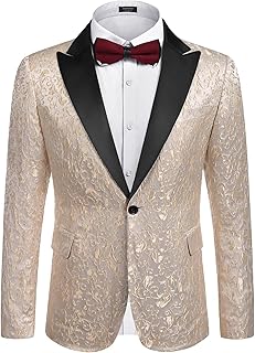 COOFANDY Men's Casual Blazer Paisley Jackets Retro Suit Jacquard Floral Print One Button Stylish Coats Chic Tuxedo Dinner Jacket