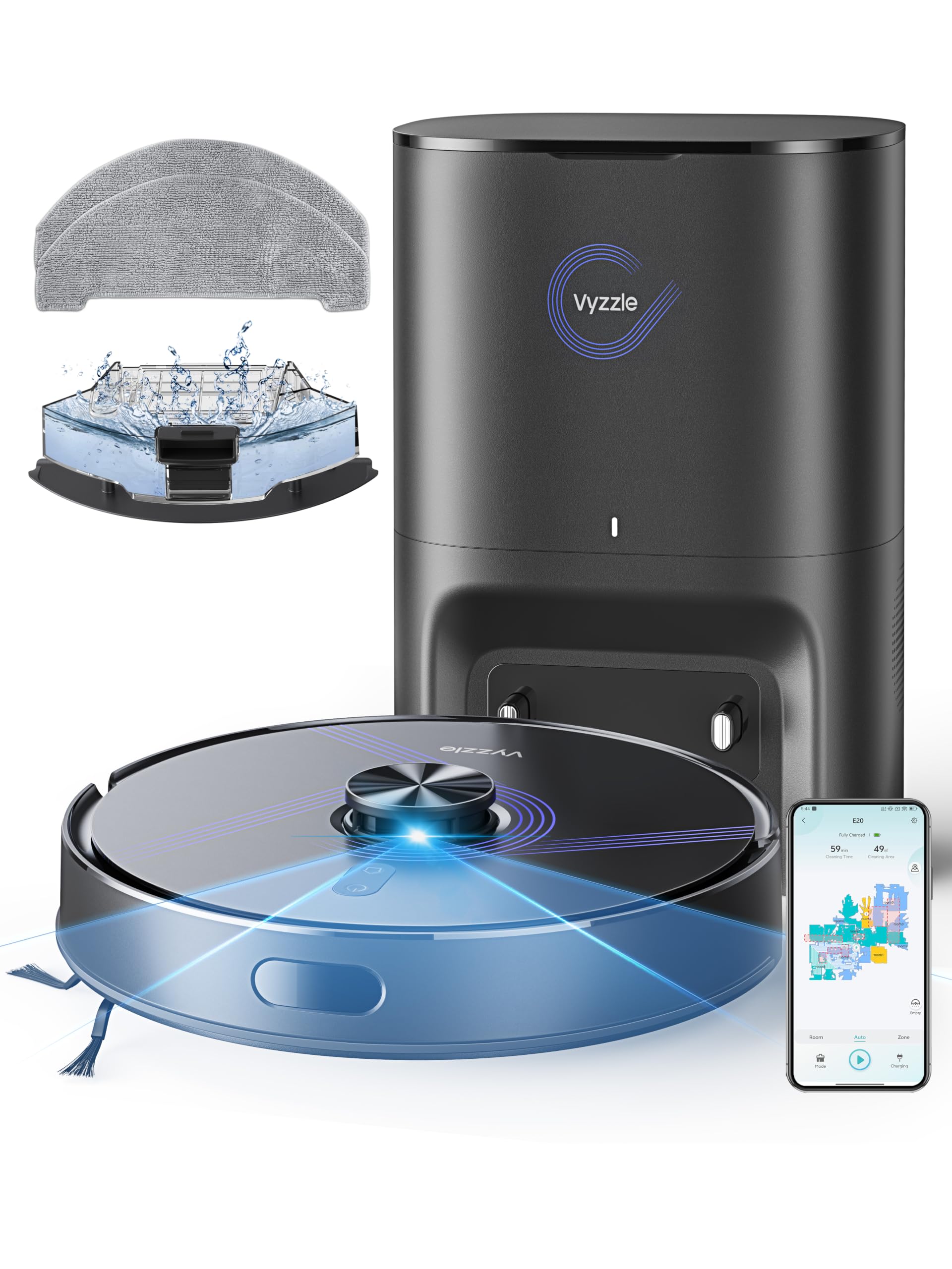 Vyzzle Robot Vacuum Cleaner with Mop 10,000Pa, 3.5L Self-Empty Station