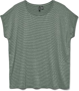 VERO MODA Ladies Glänzendes T-Shirt Rundhals Kurzarm Basic Alltagslook T-Shirt