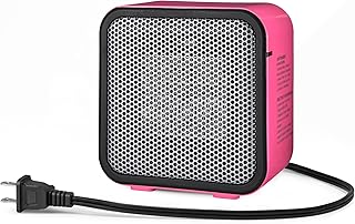 Amazon Basics Ceramic Space Heater, Portable Mini Heater for Office Desk, Fast Heating, Efficient, Indoor Use, 500W, With Tip-Over Protection, Lightweight 1.4 lbs, Pink, 5.9"D x 3.2"W x 6"H