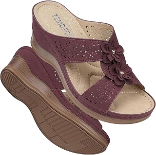 TEMOFON Womens Wedge Sandals Leather: Comfortable Walking Shoes Summer