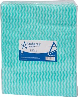 andarta - Green J-Dish Cloths - Pack of 50 (35 x 42cm) - Versatile Cleaning Cloths for Kitchens, Bathrooms and General Areas - Absorbent, Quick-Drying, Washable and Lightweight