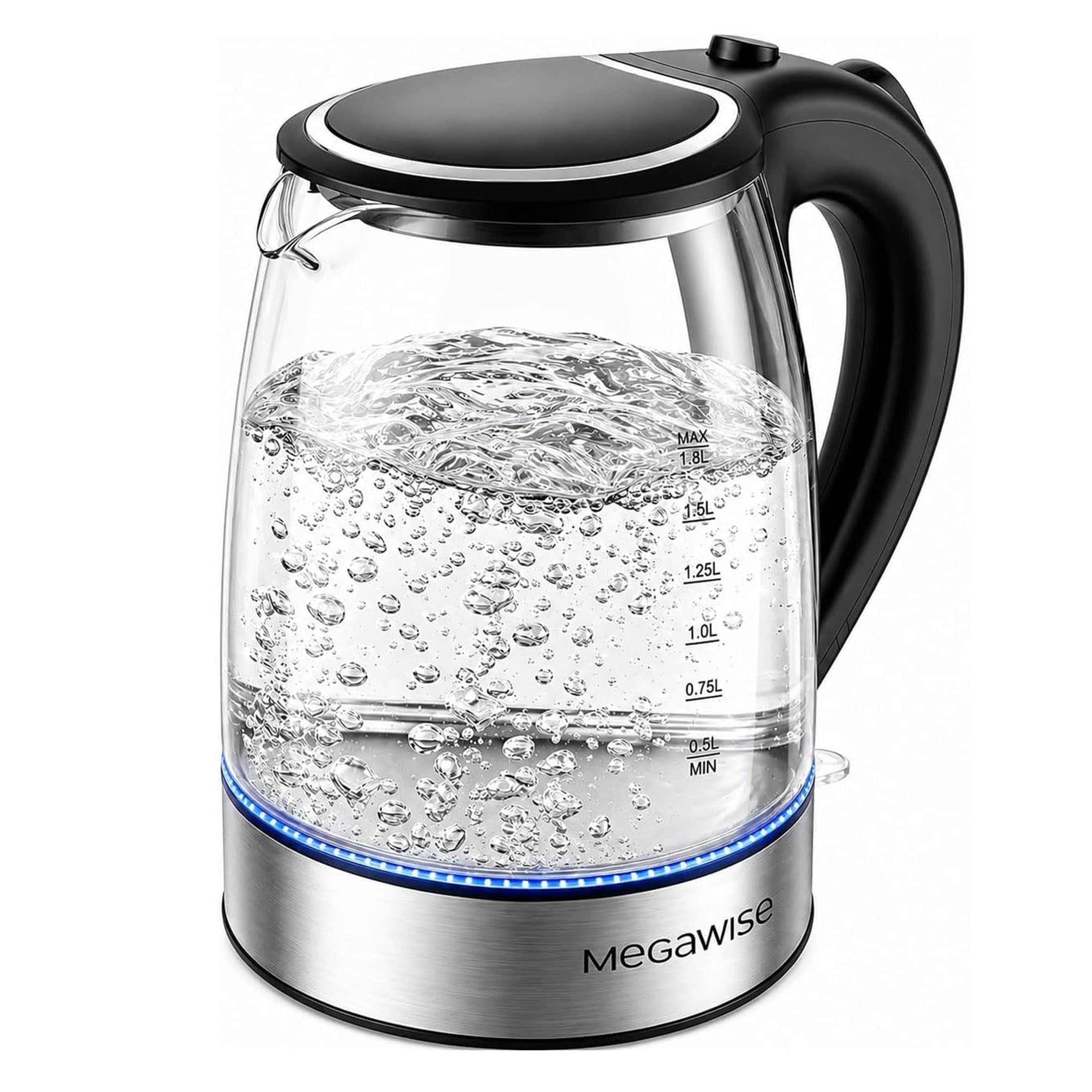 MEGAWISE 1.8L Electric Glass Kettle with Auto Shut-Off and Blue LED