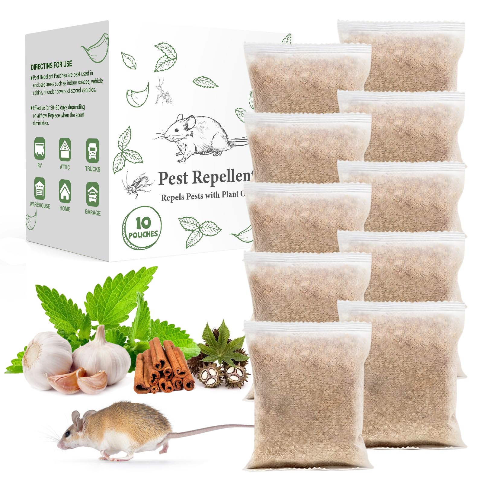 Pest Rodent Repellent Pouches, Peppermint Oil for Mouse, Roach, Ant, Spider, Squ