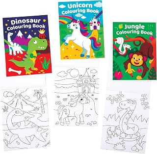 Baker Ross FE577 Mini Colouring Books - Pack of 12 Books, 12cm x 16cm, 20 Pages Each, 4 Assorted Themes, Drawing, Activity Books