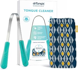 DrTung's Stainless Steel Tongue Scraper - Adults & Kids - 1 Pack | Metal Tongue Scraper & Cleaner, Freshens Breath, Oral Hygiene Care, Comfort Grip Handle, Travel Case