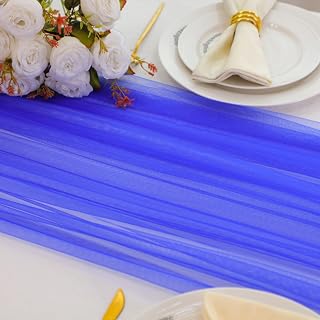Snowkingdom Royal Blue Cheesecloth Table Runner, 120 Inch Spring Blue Sheer Gauze Tulle Fabric Table Runner, 10ft Long Boho Rustic Decorations for Easter Wedding Baby Shower Birthday Party Home Decor