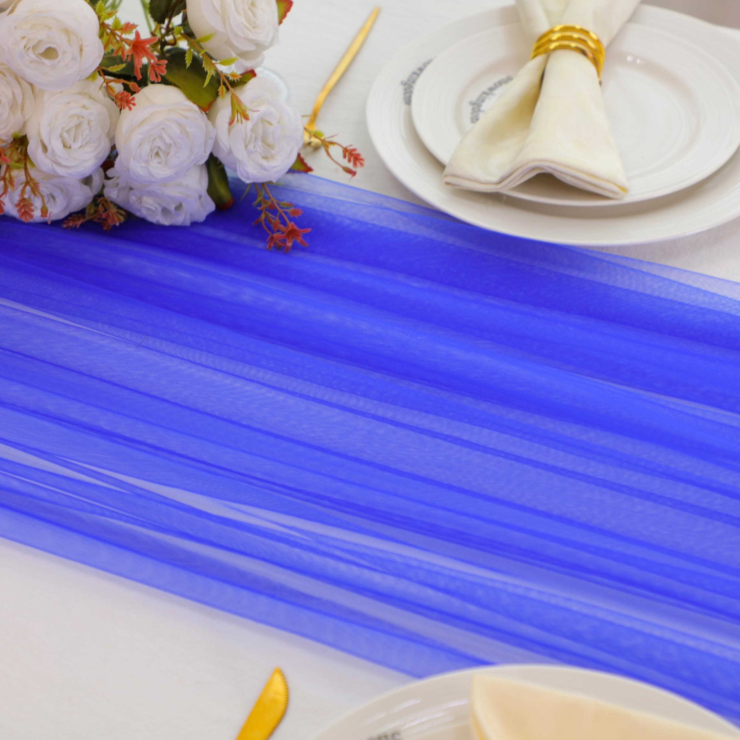 Snowkingdom Royal Blue Cheesecloth Table Runner, 120 Inch Spring Blue Sheer Gauz