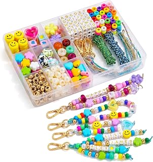FIJEMAI 421 PCS DIY Beaded Keychain Making Kit, Bag Charm Craft Supplies – Acrylic Alphabet Bag Beads, Heart Star Flower Shapes, Make Handmade Gifts for Friends, Create Zipper Pulls, Making Kit Gifts