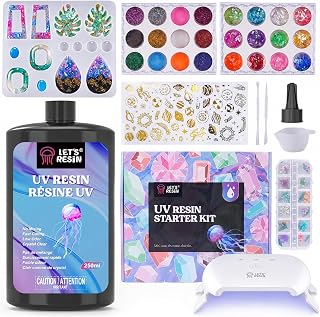 LET'S RESIN 153Pcs Resin Jewelry Making Kit with Upgraded UV Lamp | Highly Clear UV Resin Kit with Light, Epoxy Resin Starter Set for Jewelry,Art,Crafts
