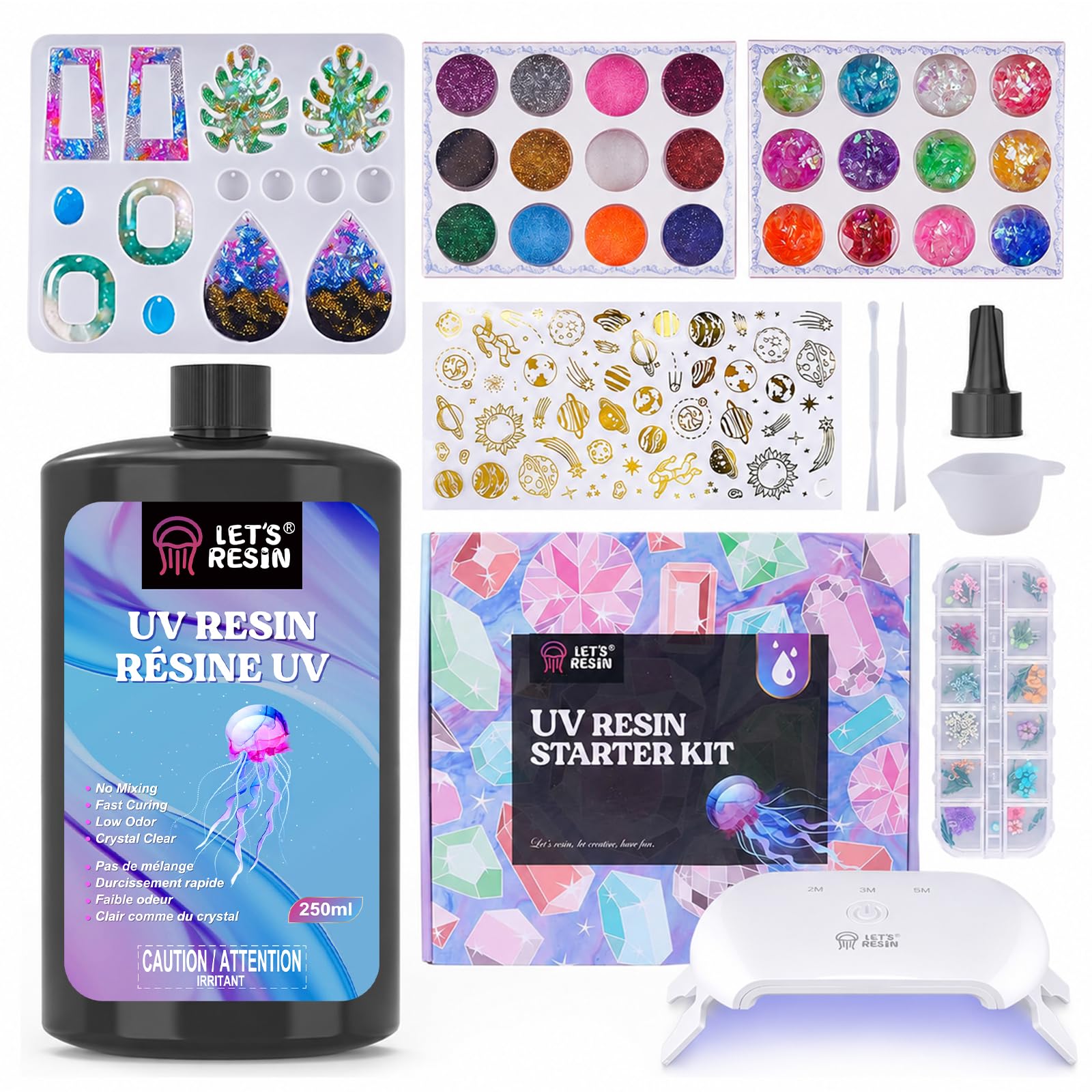 LET'S RESIN 153Pcs Resin Jewelry Making Kit with Upgraded UV Lamp | Highly Clear