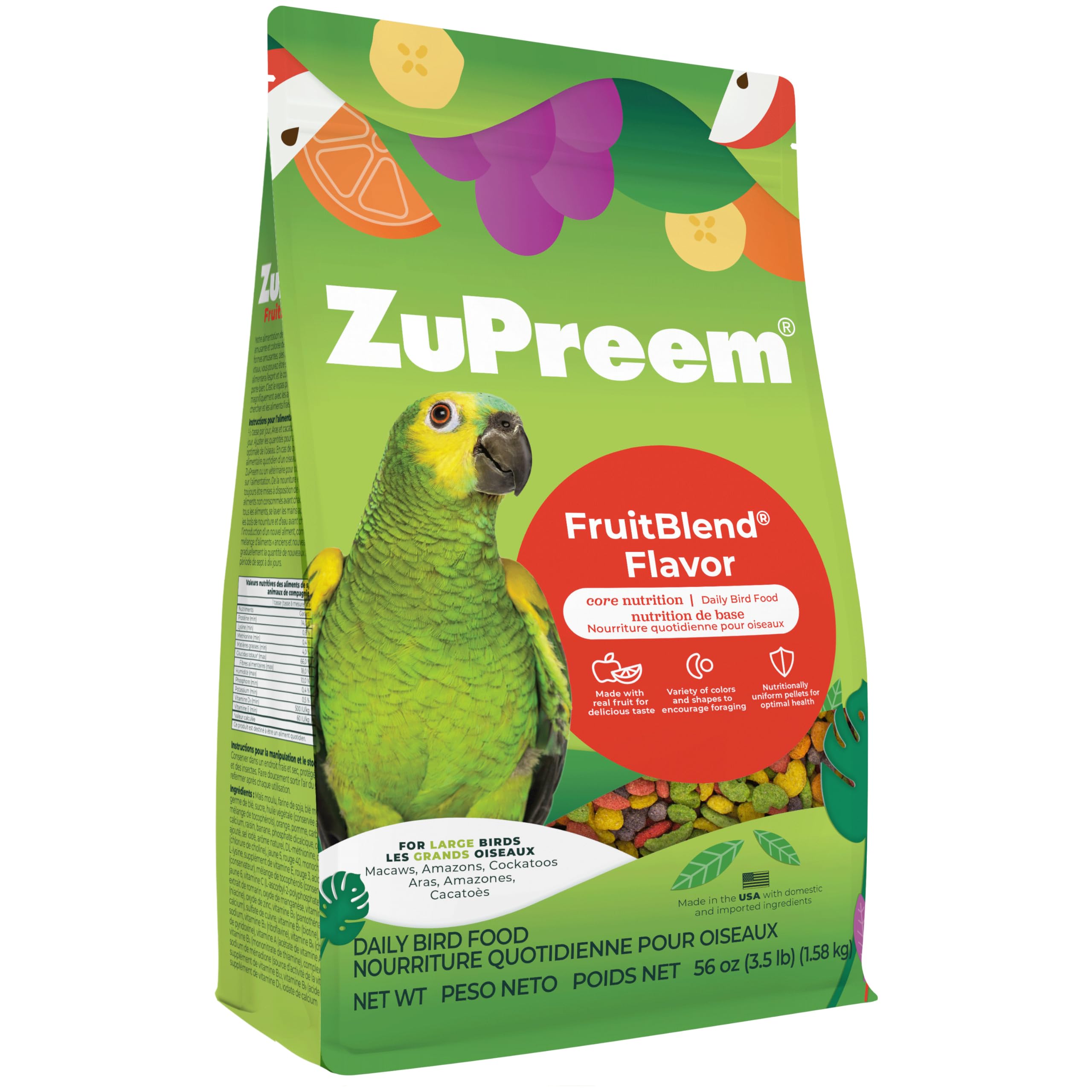 ZuPreem FruitBlend Macaw & Cockatoo Food, Uniform Bird Food, L, 3.5 lb | Bird Fo