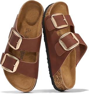 100% Genuine Leather Cork Footbed Sandals Women Slides Sandals for Women