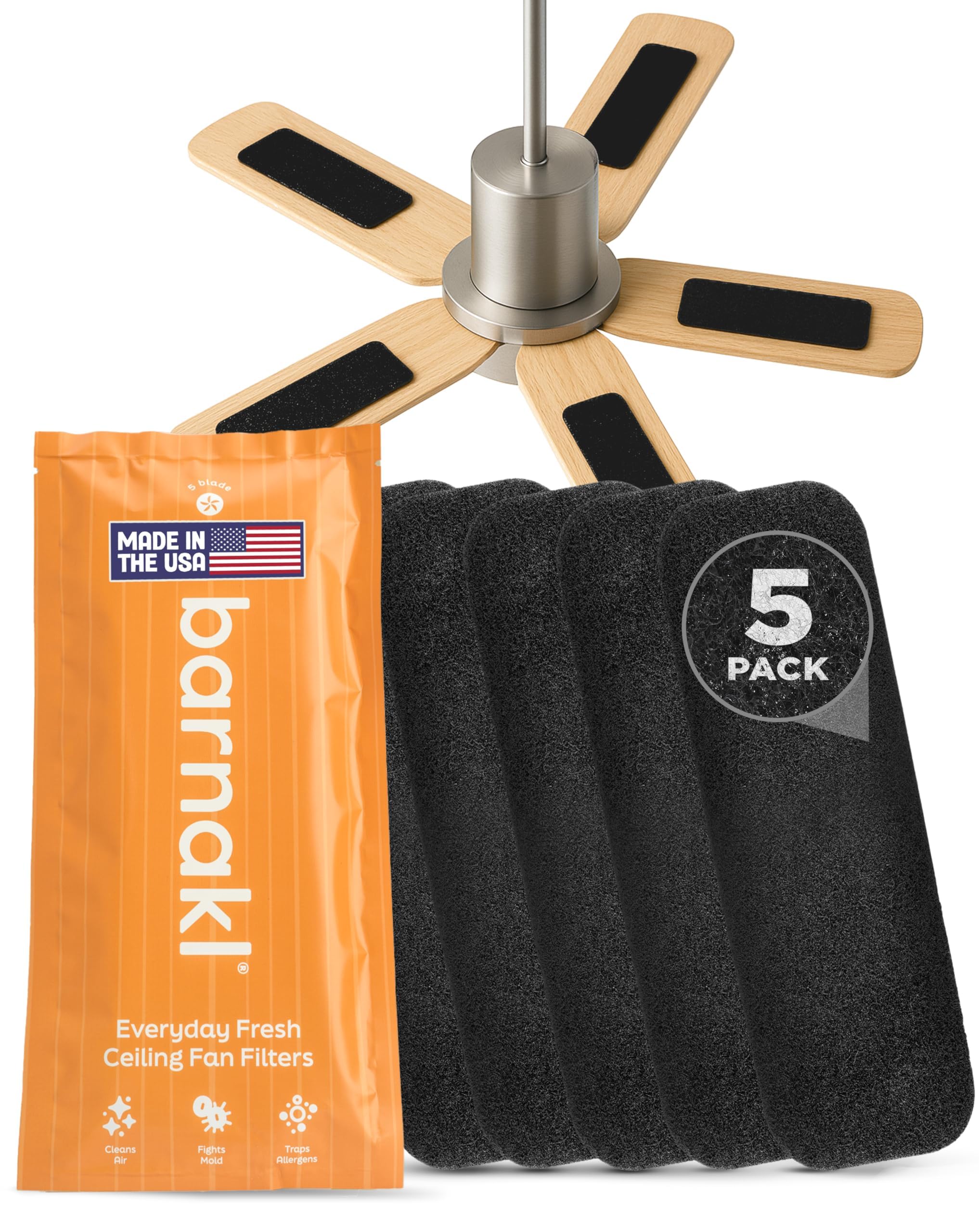 Barnakl Ceiling Fan Air Purifier Pads, Carbon Filters for Blades, 5 Count | Acti