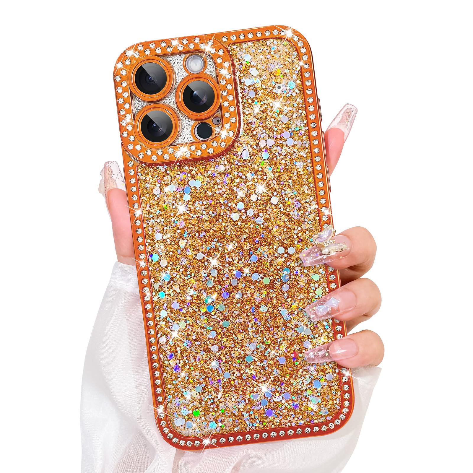 Bonoma Glitter Case for iPhone 16 Pro Max,Orange Shiny Crystal Diamond