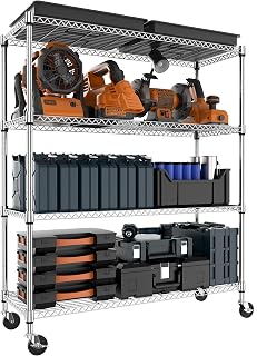 M MZG Heavy Duty 4 Tier Metal Shelving Unit, Up to 636 kg, Adjustable Shelves for Garage, Workshop and Warehouse, Studio, Chrome, 45 x 120 x 159 cm