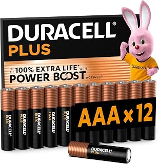 Duracell Plus AAA Batteries (Pack of 12) - Alkaline 1.5V - Up to 100% Extra Life - Everyday Device Reliability - 0% Plastic in Pack - 10 Year Shelf Life - LR03 MN2400