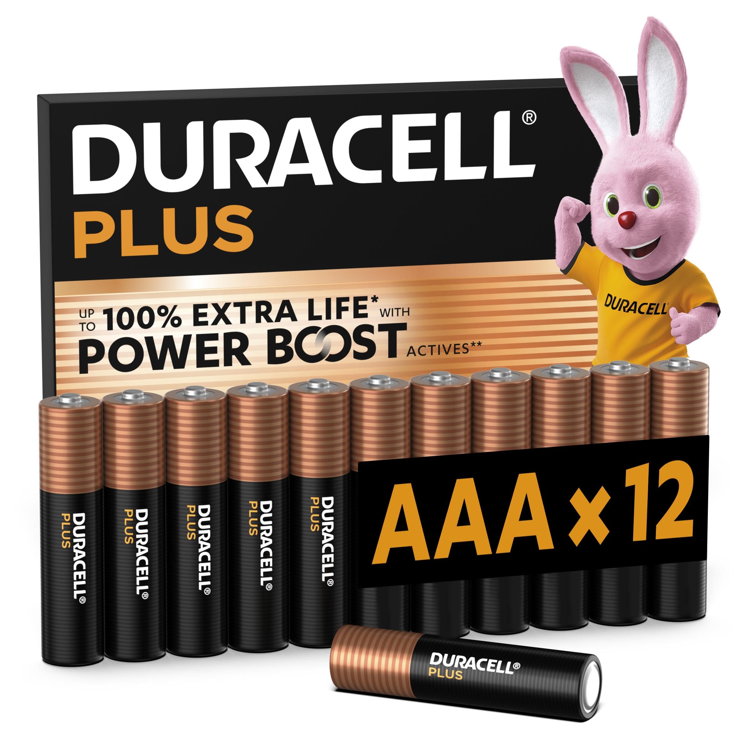 Duracell Plus AAA Batteries (Pack of 12) - Alkaline 1.5V - Up to 100% Extra Life