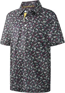 Boys Short Sleeve Performance Polo Shirt Dry Fit Stretch Funny Active Print Casual Collar Golf Shirts for Boys
