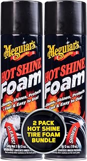 Meguiar's Hot Shine Tire Foam, Aerosol Tire Shine for Glossy, Rich Black Tires, Convenient Spray Foam Dissolves Clear for Less Mess, Offers Lasting UV Protection, 19 Oz, Pack of 2