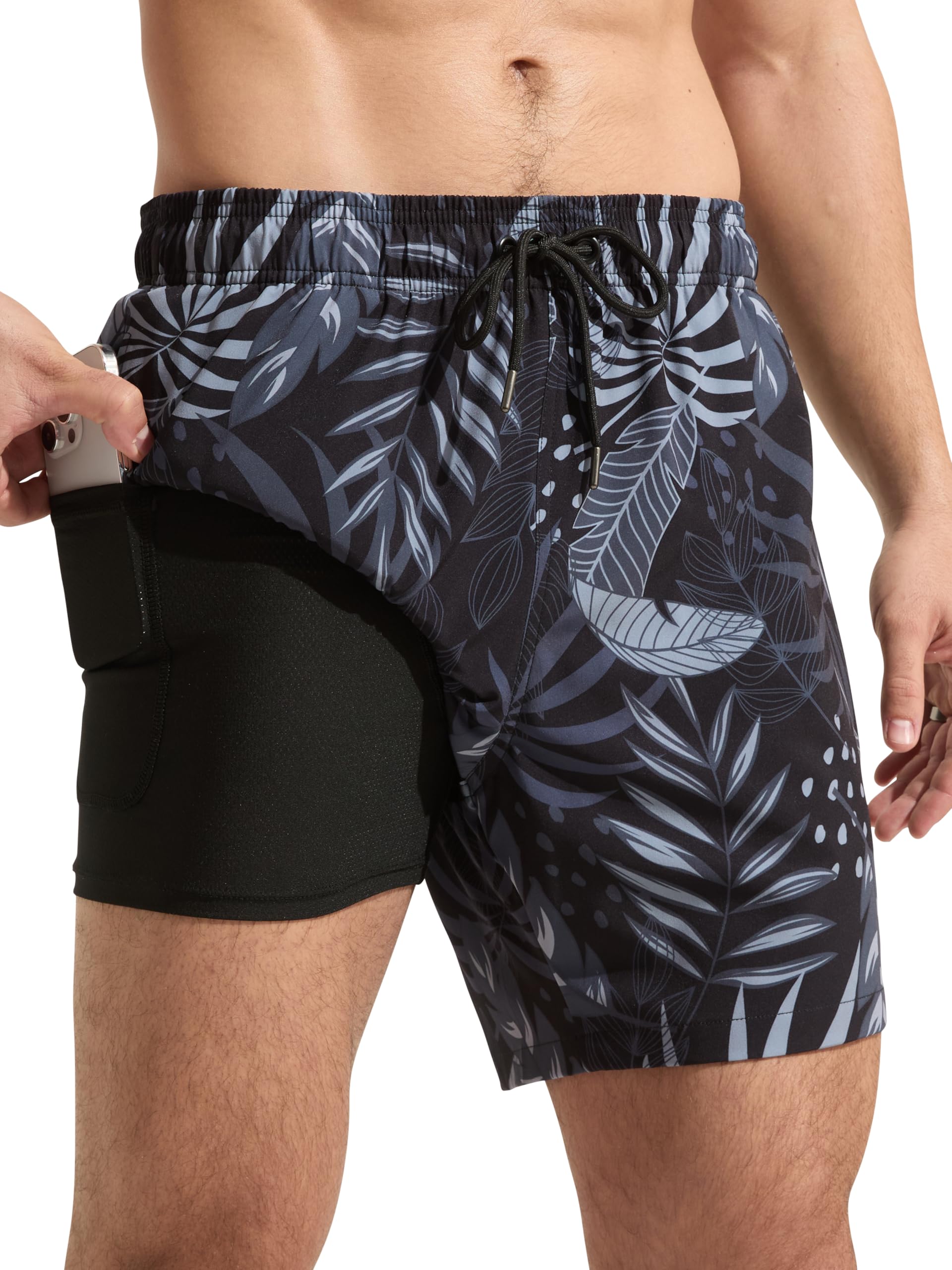 Arcweg Men's 2 in 1 Swim Shorts with Double Lining Breathable Quick Dry with Zip