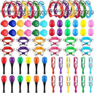 Silipull 72 Pcs Shaker Musical Instrument Set for Kid Toddler Early Music | Musical Tools Bulk Shaker Wrist Hand Band Bells Maracas Percussion Tambourine Cymbals Plastic Castanets for Daycare Preschool