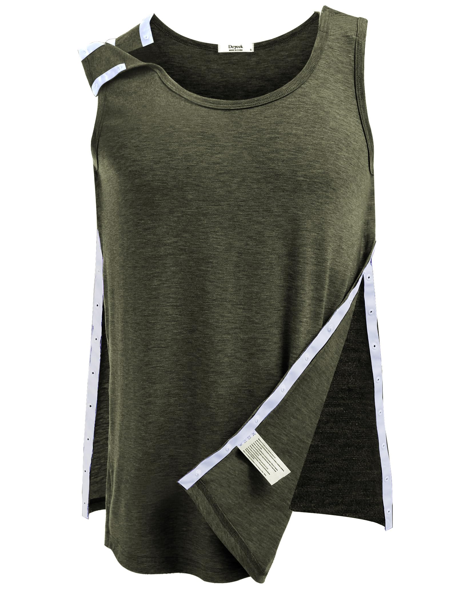 Deyeek Unisex Shoulder Snap-Access Tank Tops Post Surgery Shirts Tear Away Chemo