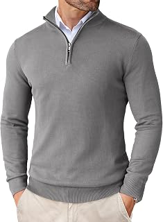 COOFANDY Jersey 1/4 Zip Cuello Alto Hombre Cremallera Punto Sweater Manga Larga Sueter Invierno Pullover Fino Pulli Gris 3XL