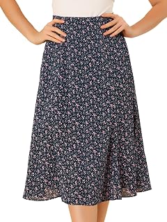 Allegra K Women's Floral Midi Skirt Elastic Waist A-Line Casual Print Skirt
