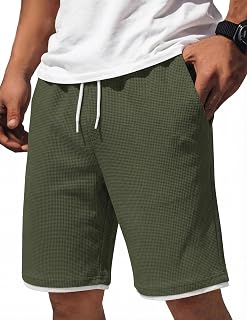 COOFANDY メンズ カジュアルショーツ コットン ドローストリング 7/9インチ ワッフルショーツ ストレッチ ゴムウエスト サマー ビーチ ラウンジ スウェットショーツ