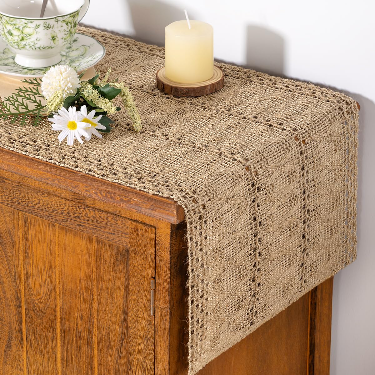Boho Table Runner Fall Farmhouse Rustic Dining Dresser Scarf Home Decor | Kitche