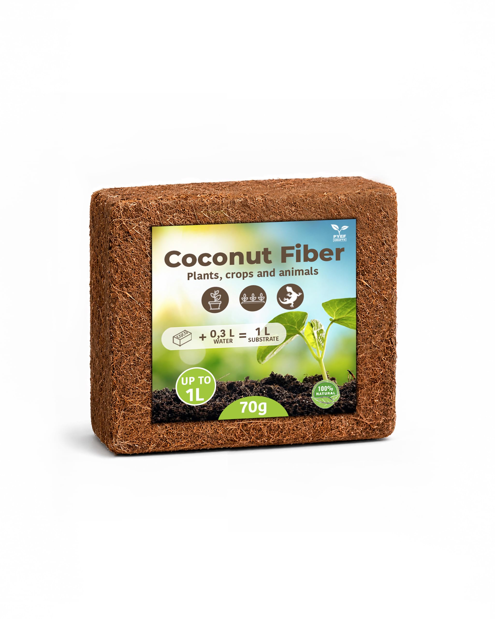 PYEF CRAFTS Coco Coir Brick for Plants and Reptiles (1L) | Coconut fibres for cu