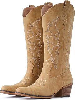 IUV Cowboy Boots For Women Western Cowgirl Classic Mid Calf Snip Toe Boot
