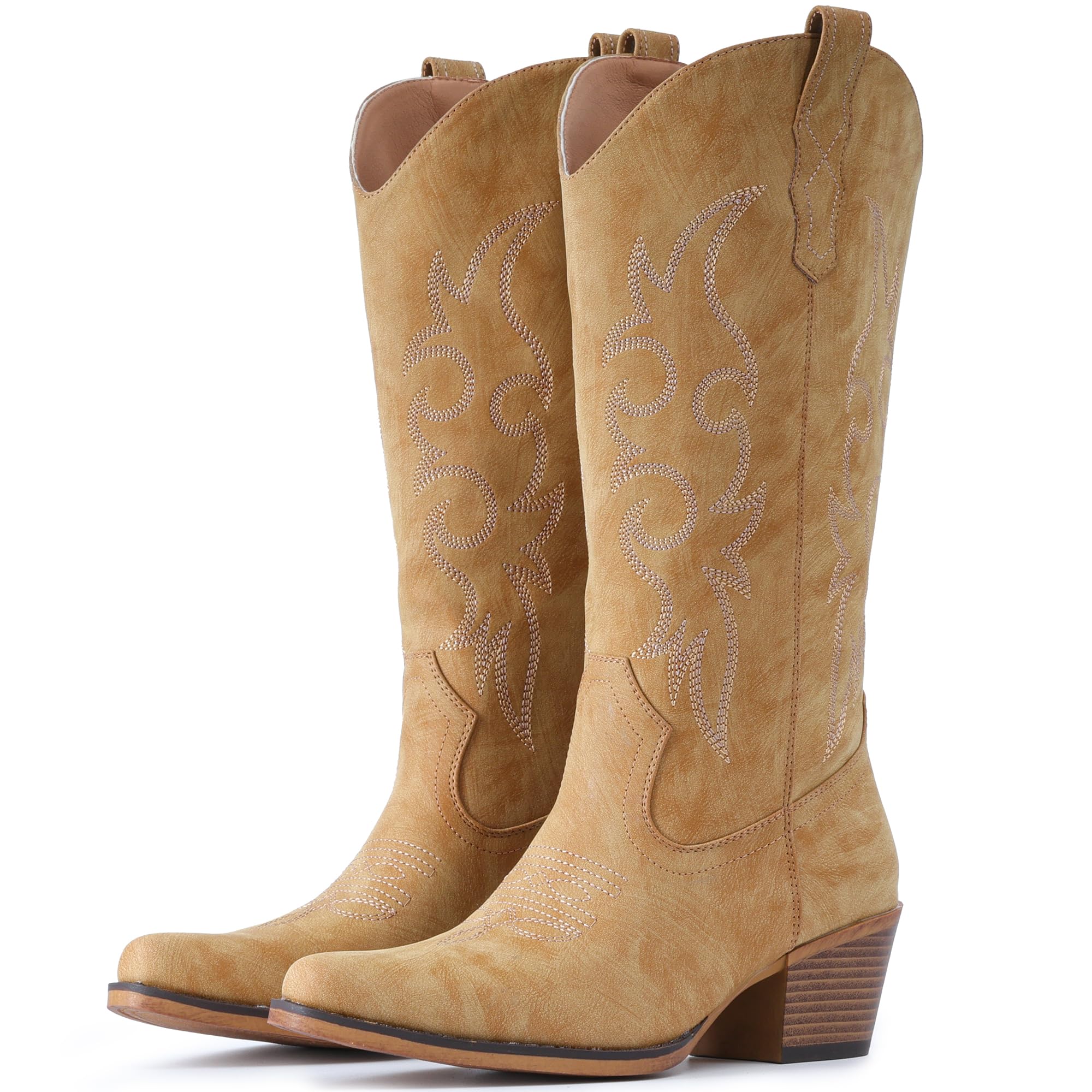 IUV Cowboy Boots For Women Western Cowgirl Classic Mid Calf Snip Toe Boot