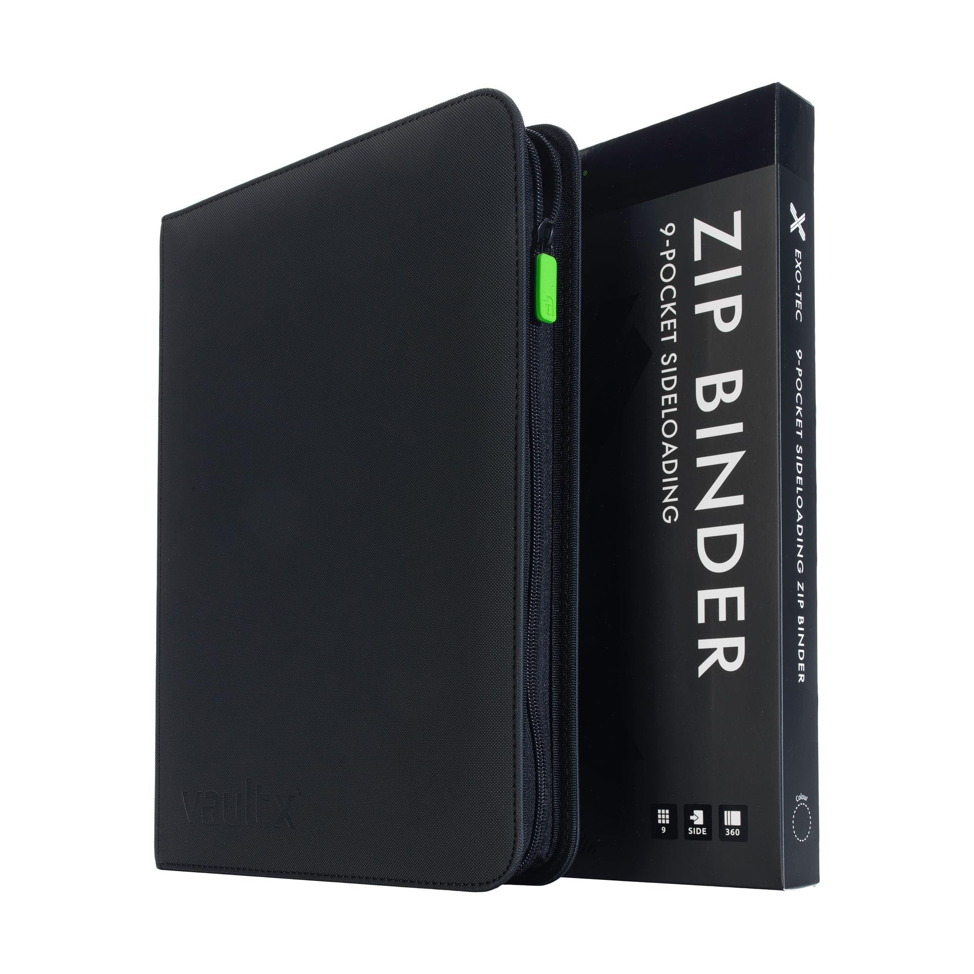 Vault X 9 Pocket Zip Trading Card Binder 360 Cards Exo-Tec (Black) | Holds 360 s