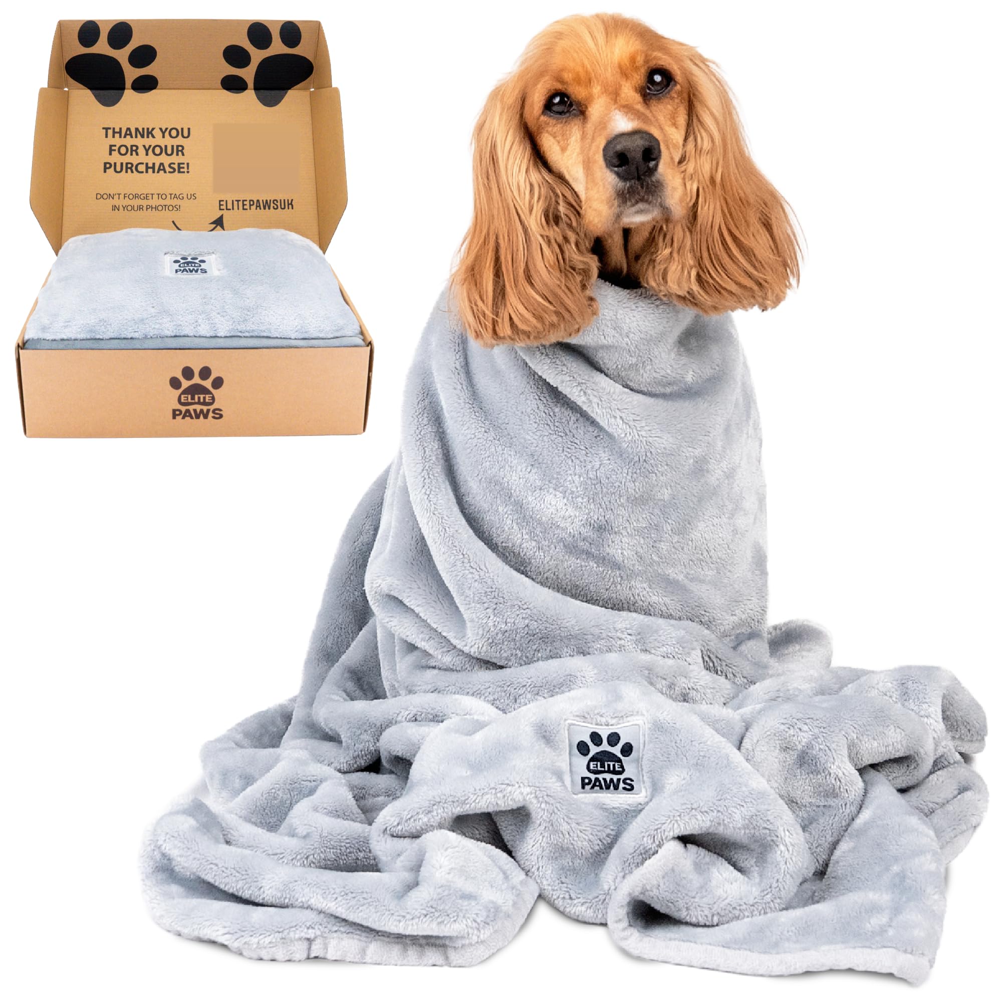Elite Paws® Grey Plush Dog Blanket 130 x 100 cm