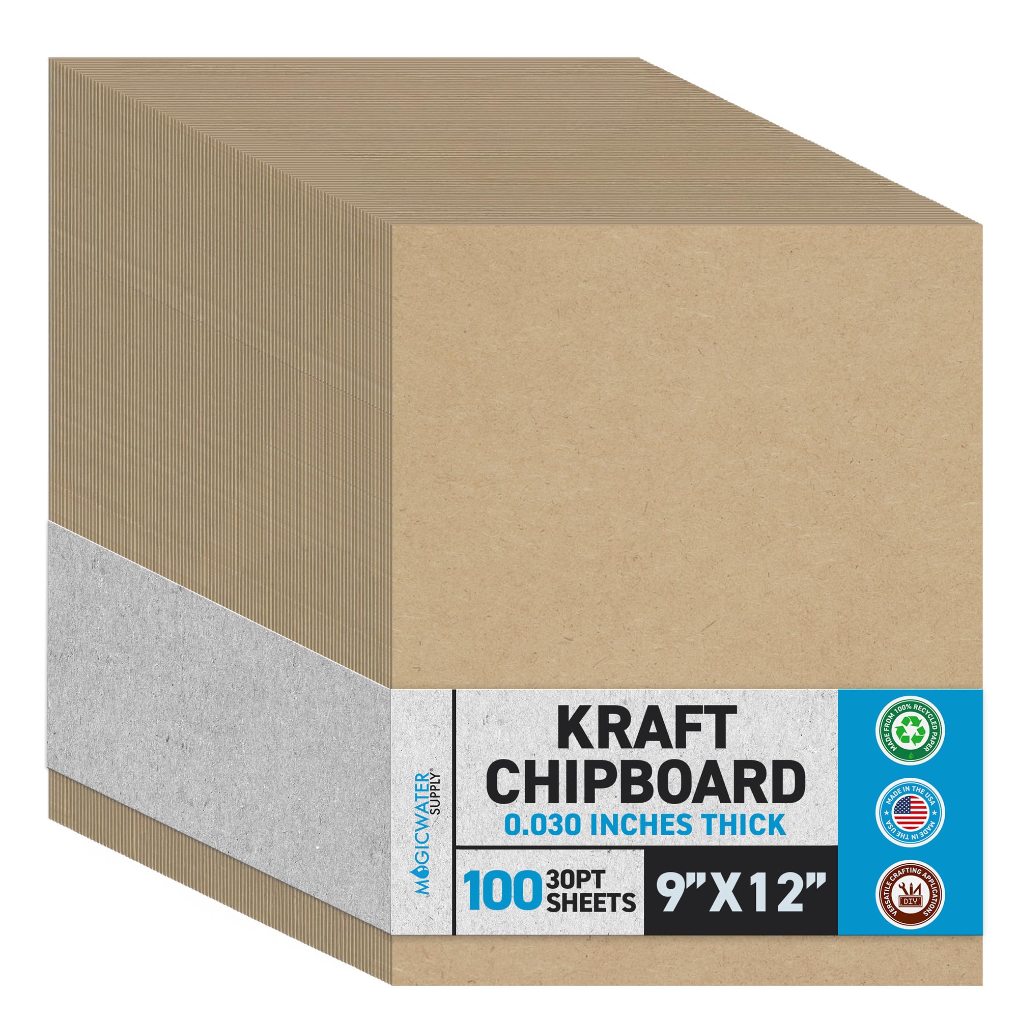 MagicWater Chipboard Sheet - 9x12 inch - 30 pt - 0.030" Thick - 100 Pack | 