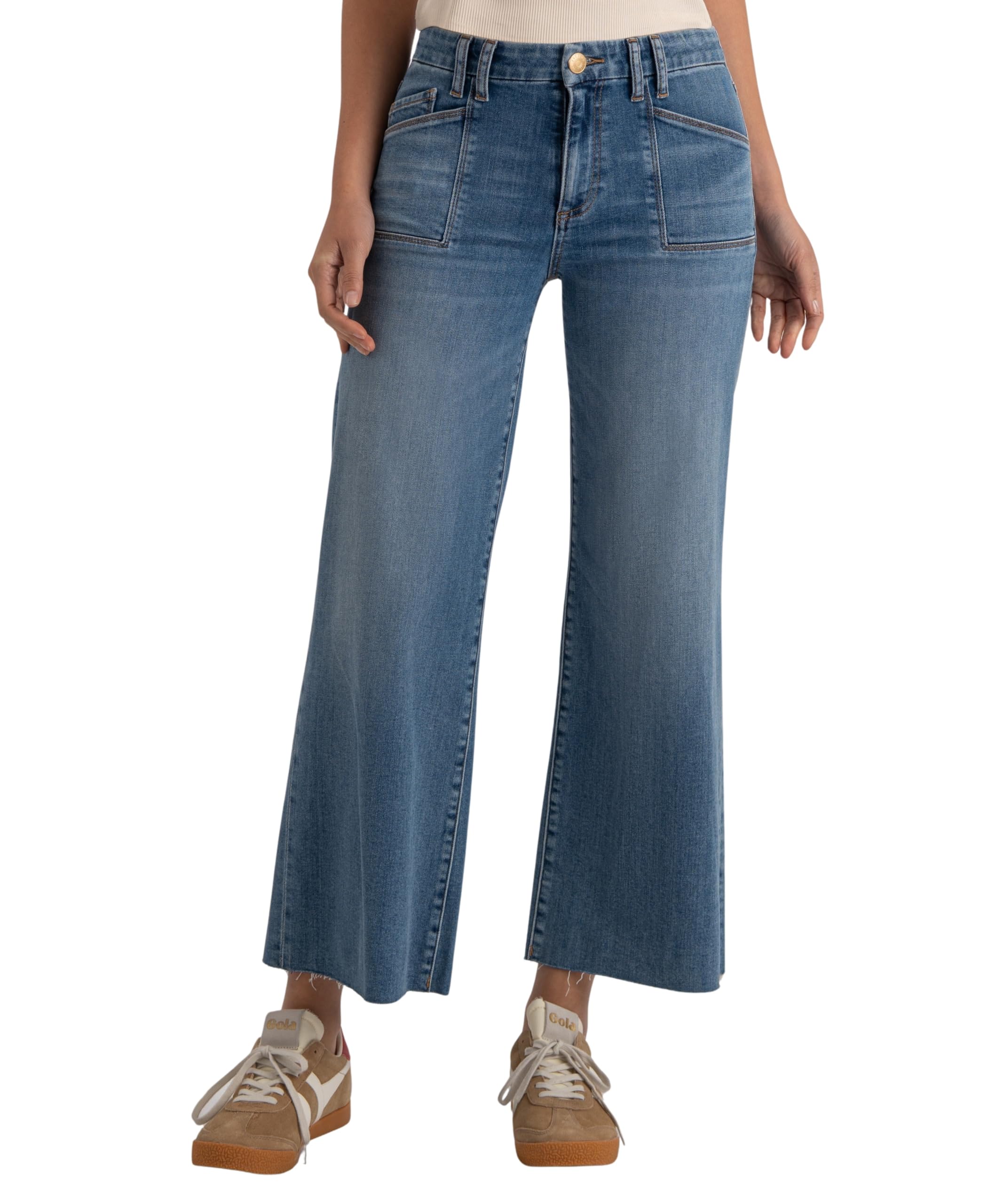 KUT from The Kloth Women's Meg High-Rise Fab Ab Wide Leg Raw Hem Jeans