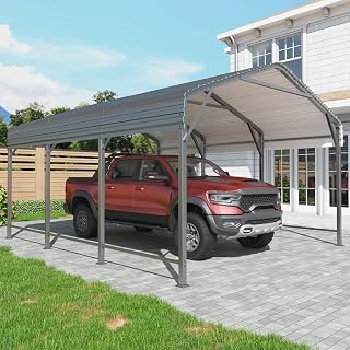 AirWire 10x15 FT Metal Carport Canopy with Reinforced Base | Heavy Duty Car port, Outdoor Galvanized Steel Garage Shelter for Boat and Truck